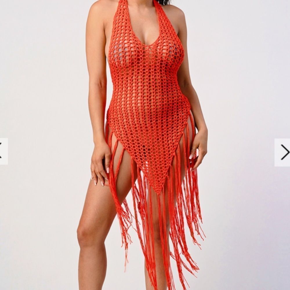 Orange Boho Crochet Coverup